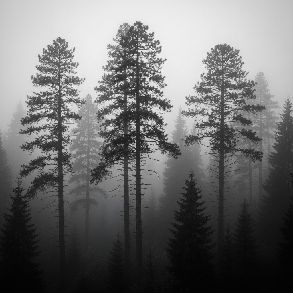 Cloud drifting through a dense mountain forest