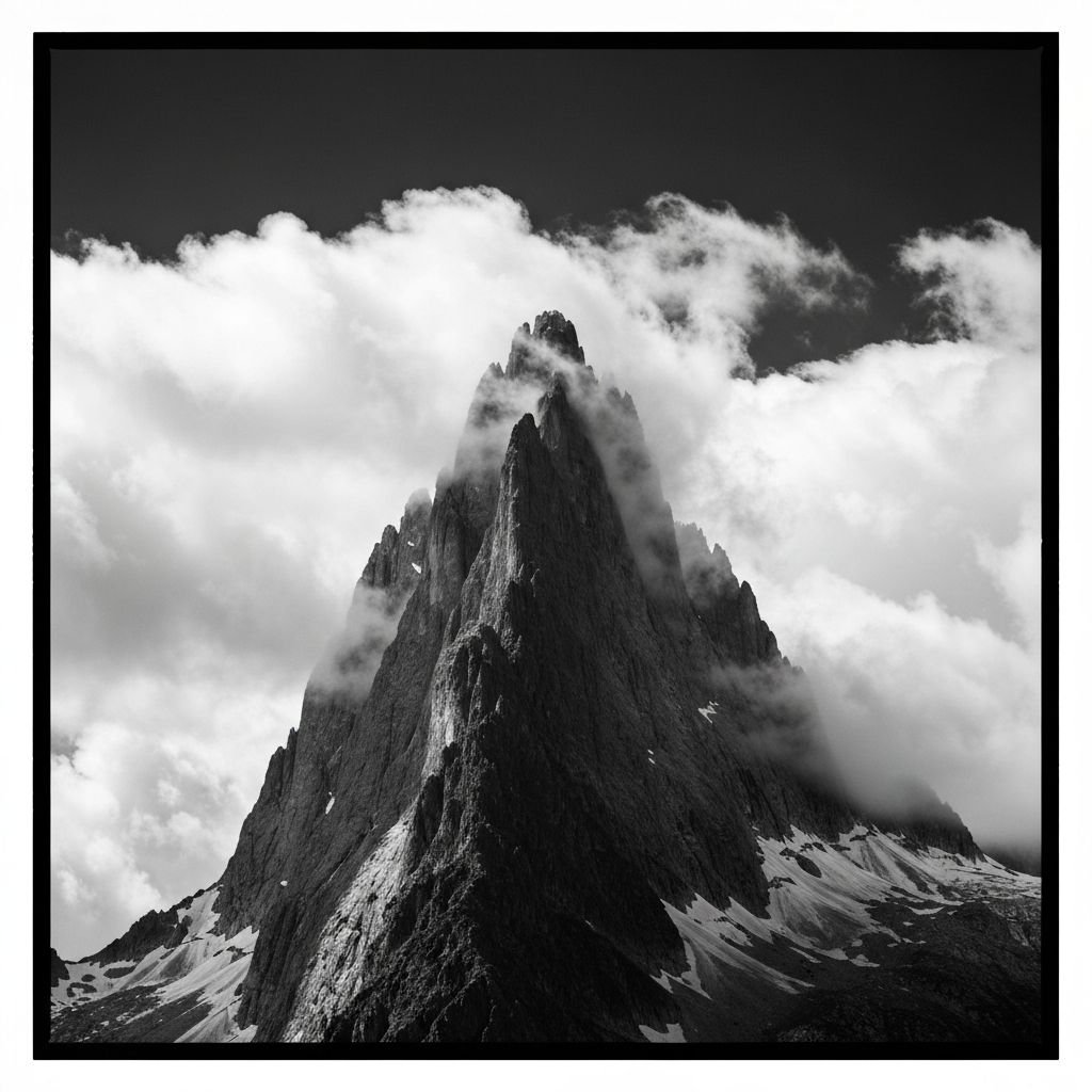 A high mountain ridge breaking through cloud